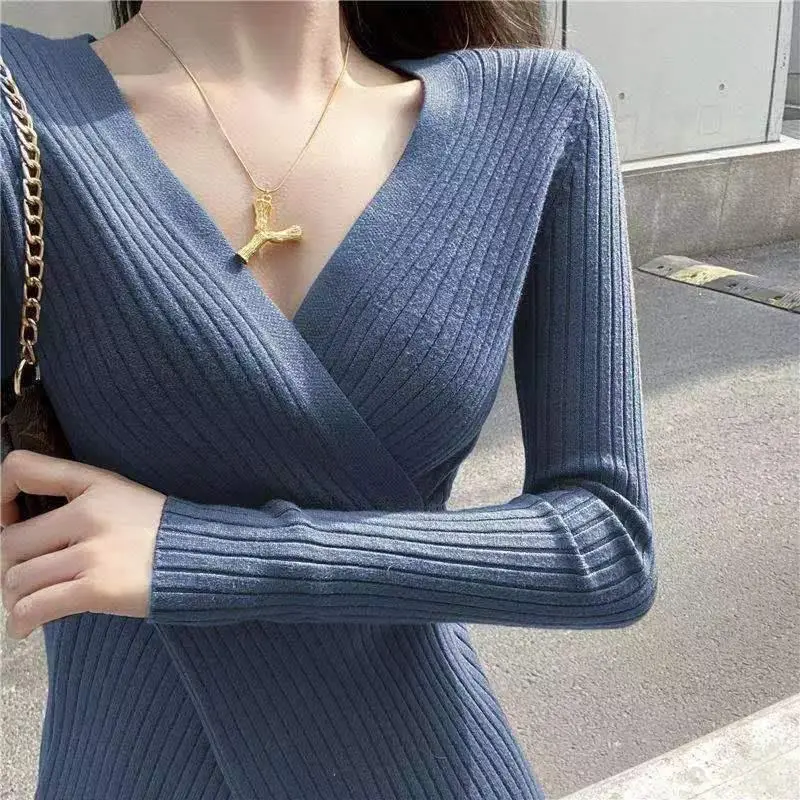 Yellow Knitted V-Neck Long Sleeve Top — feature 4