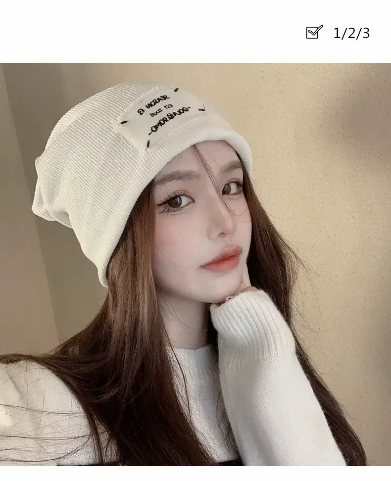 Women's Knitted Wool Beanie with "Hello" Print — feature 12