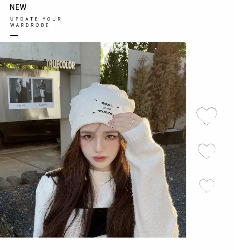 Women's Knitted Wool Beanie with "Hello" Print — feature 13
