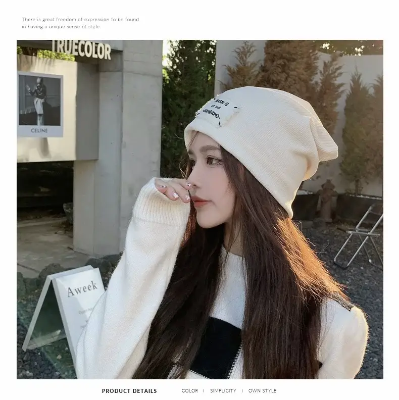 Women's Knitted Wool Beanie with "Hello" Print — feature 14