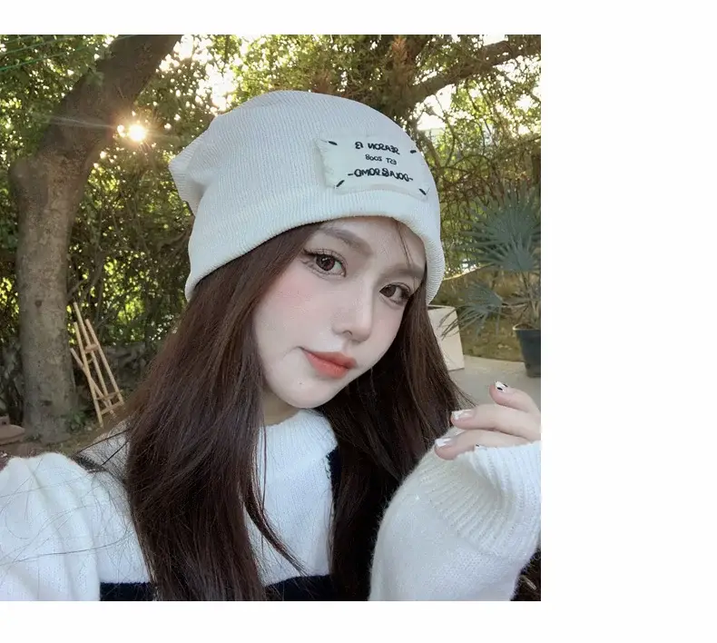 Women's Knitted Wool Beanie with "Hello" Print — feature 16