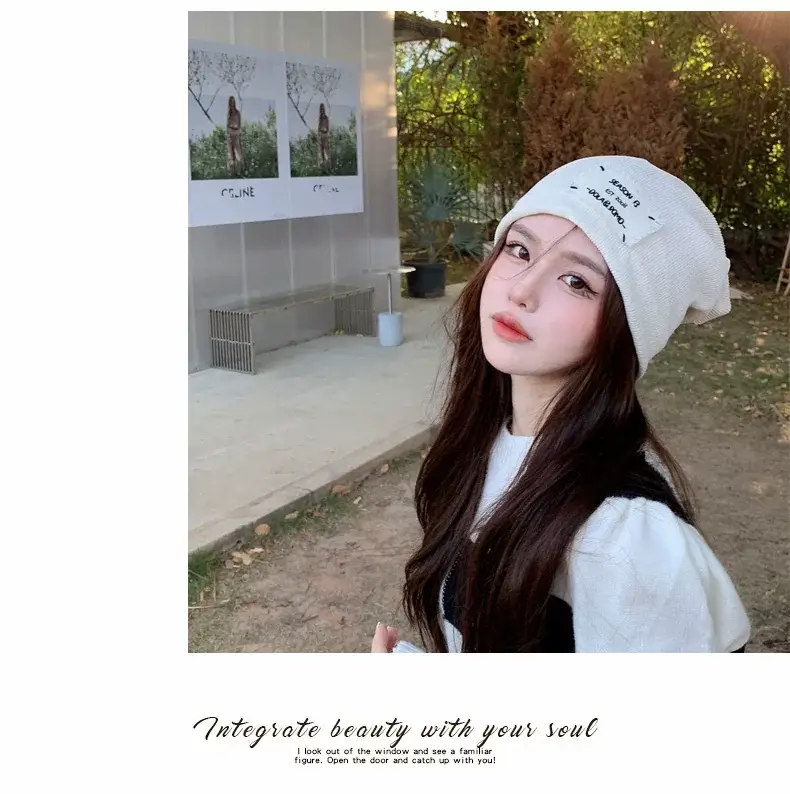 Women's Knitted Wool Beanie with "Hello" Print — feature 17