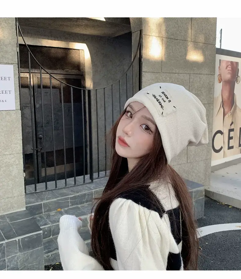 Women's Knitted Wool Beanie with "Hello" Print — feature 18