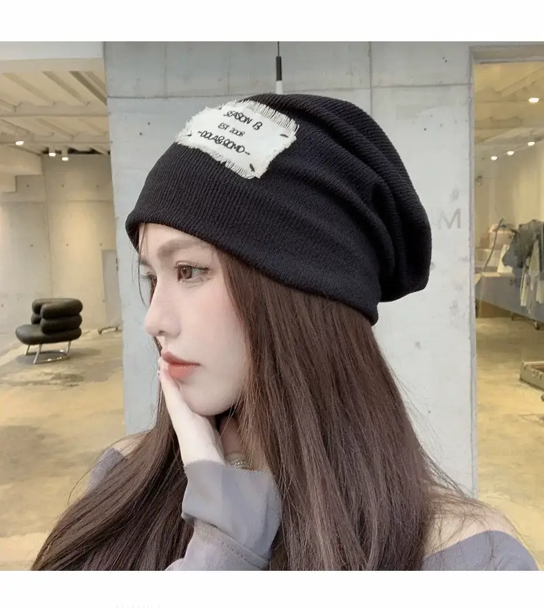 Women's Knitted Wool Beanie with "Hello" Print — feature 7