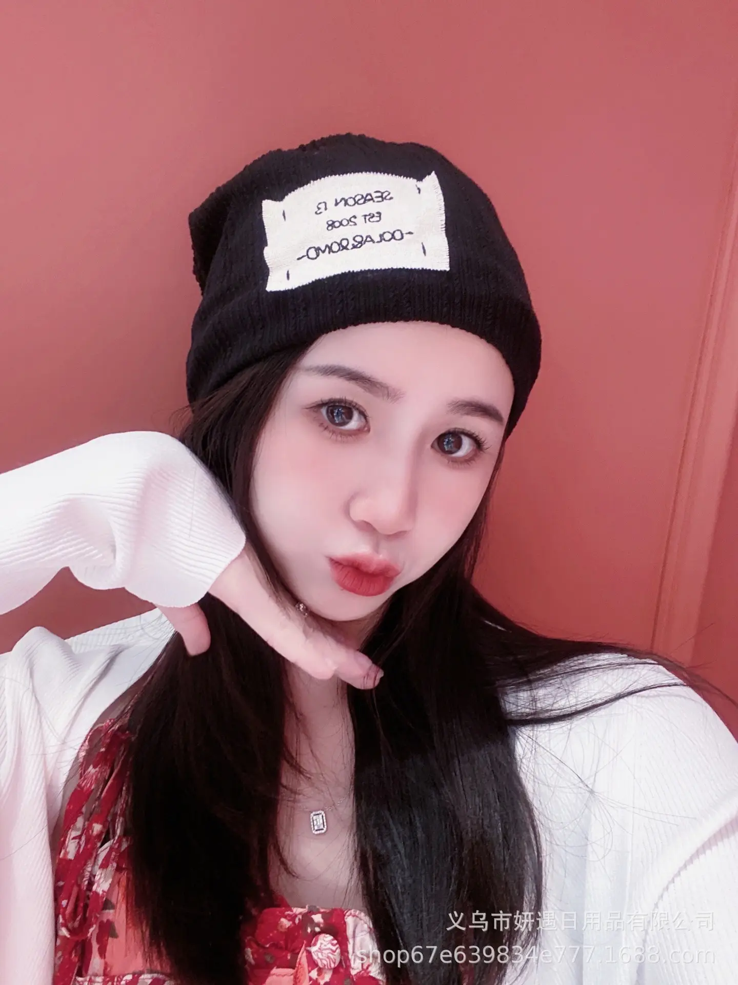 Women's Knitted Wool Beanie with "Hello" Print - Image 2
