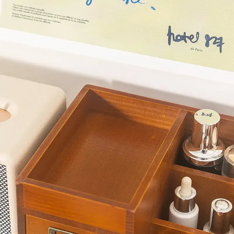 Retro Wooden Cosmetics Storage Box for Makeup Organizer - Image 4