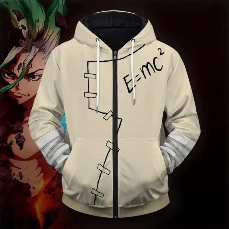 Dr.STONE 3D Sweater Hoodie Cream E=mc2 Design - Image 2
