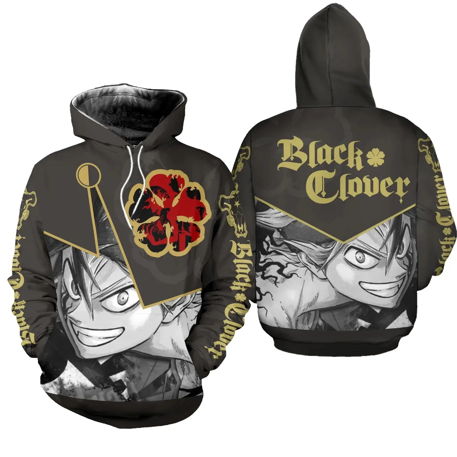 Black 3D Printed Hooded Sweatpants Set for Men - Image 8