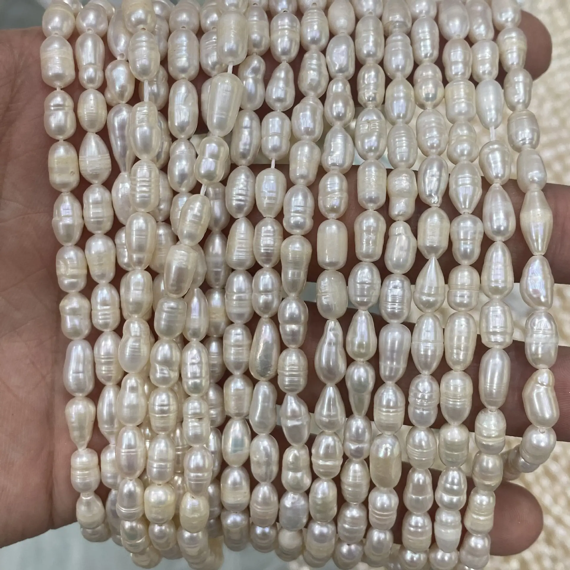 White Striped Natural Freshwater Pearl Beads 4-5mm - Image 3