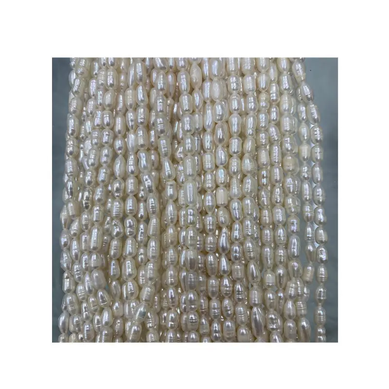 White Striped Natural Freshwater Pearl Beads 4-5mm - Image 5