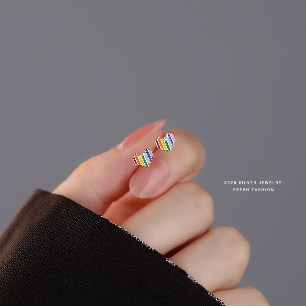 S925 Sterling Silver Colorful Heart Earrings for Women - Image 4
