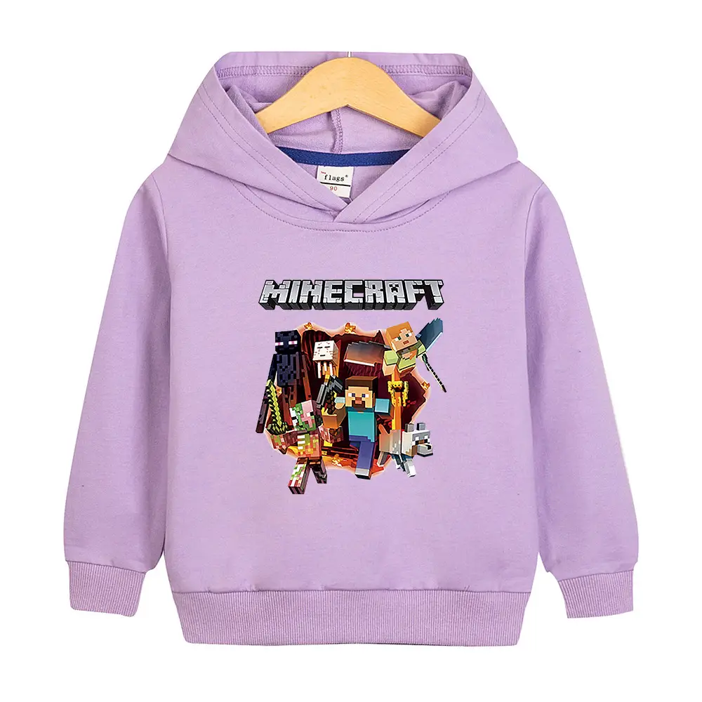 Boys' Minecraft Hoodie Purple Cotton Autumn 2022 - Image 8