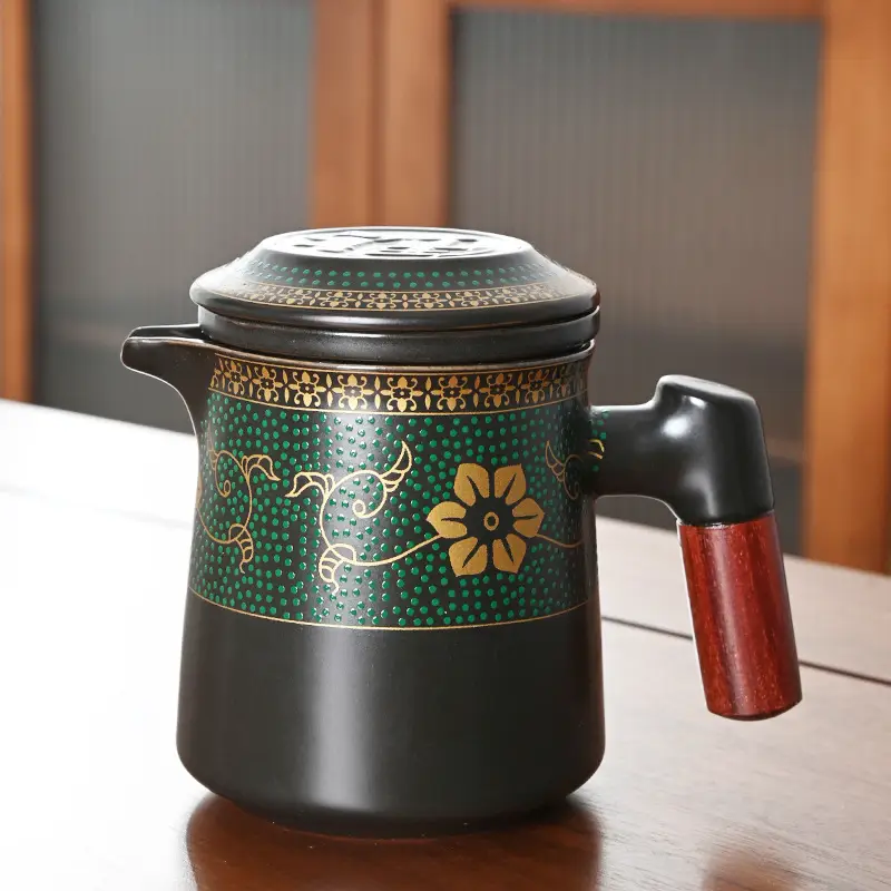 Black Ceramic Tea Set with 4 Cups for Travel - Image 9