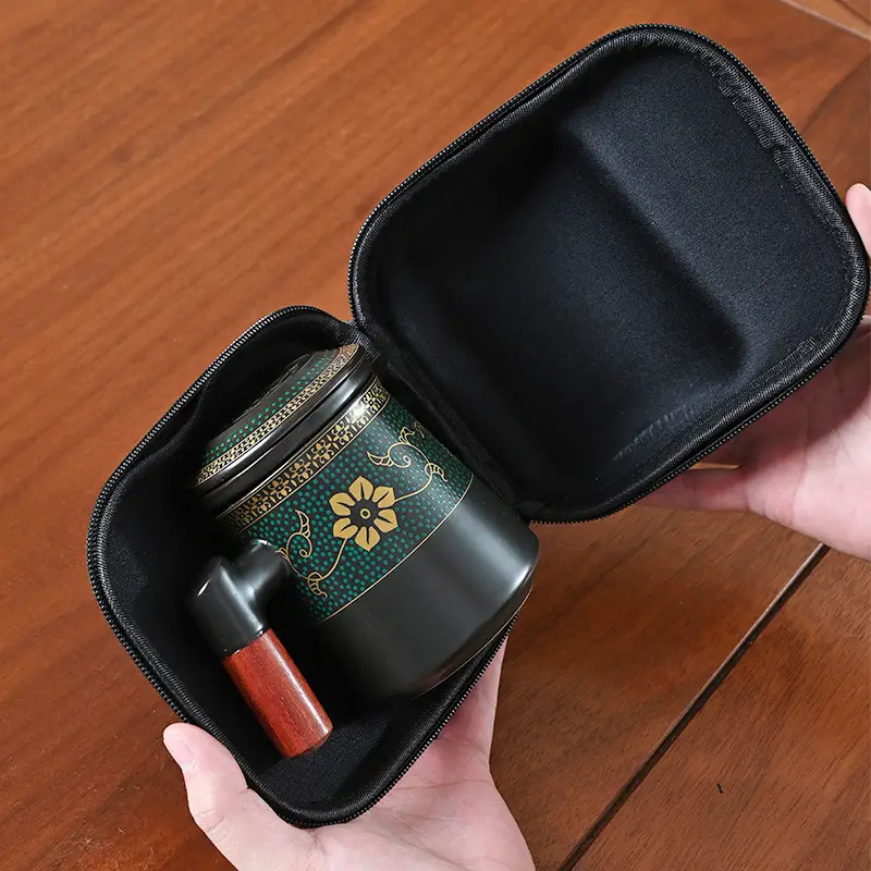 Black Ceramic Tea Set with 4 Cups for Travel - Image 11