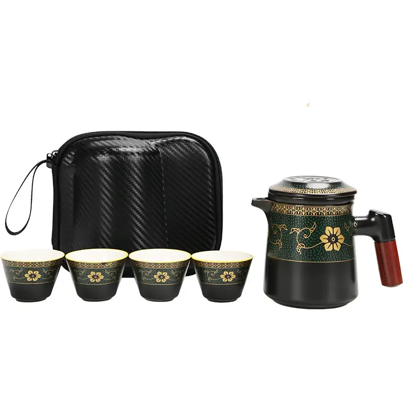 Black Ceramic Tea Set with 4 Cups for Travel - Image 12