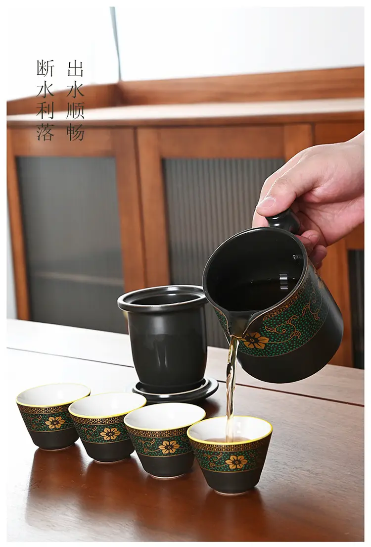 Black Ceramic Tea Set with 4 Cups for Travel — feature 10