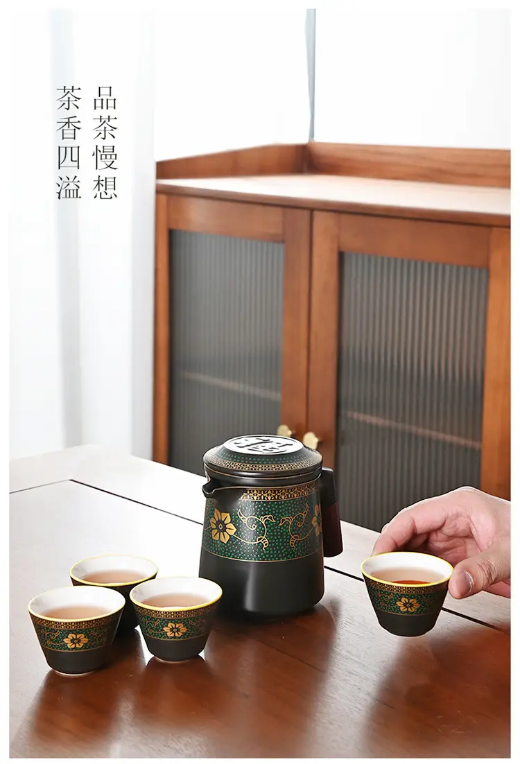 Black Ceramic Tea Set with 4 Cups for Travel — feature 11