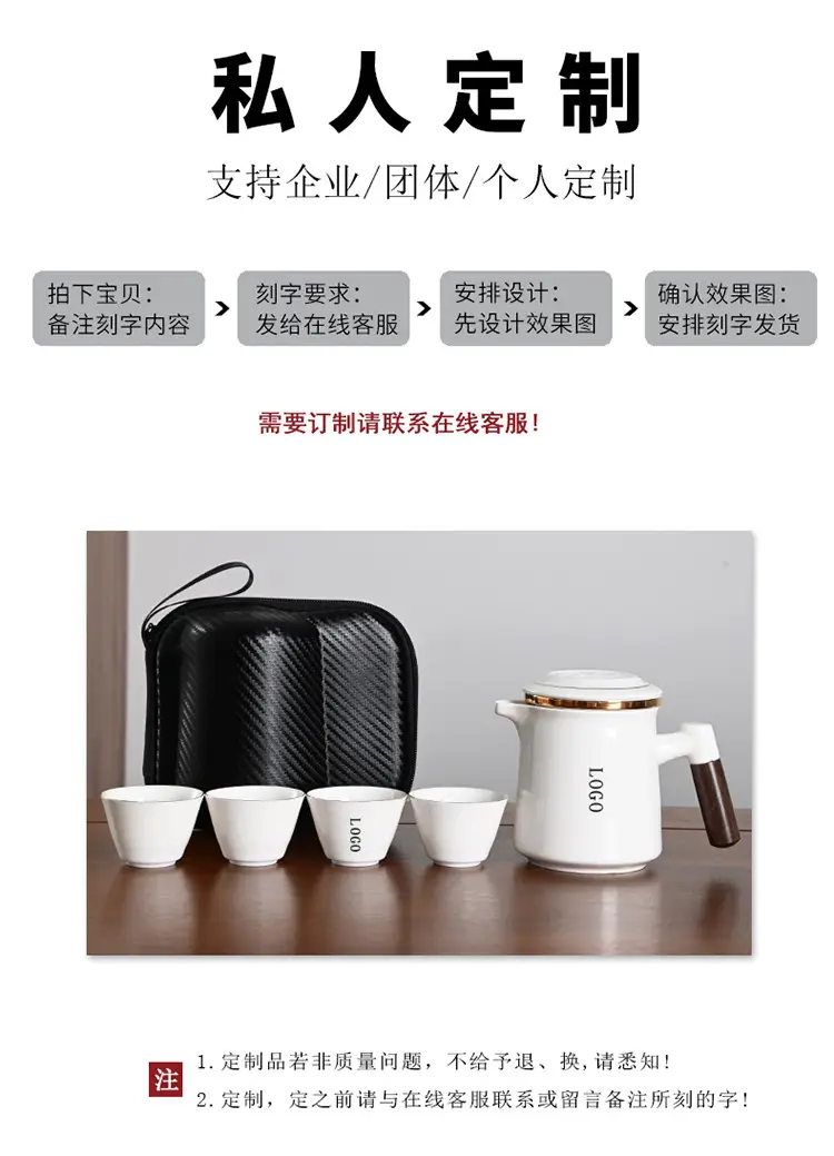 Black Ceramic Tea Set with 4 Cups for Travel — feature 5