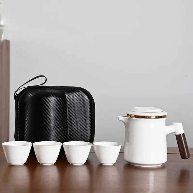 Black Ceramic Tea Set with 4 Cups for Travel - Image 3