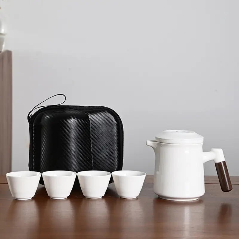 Black Ceramic Tea Set with 4 Cups for Travel - Image 4