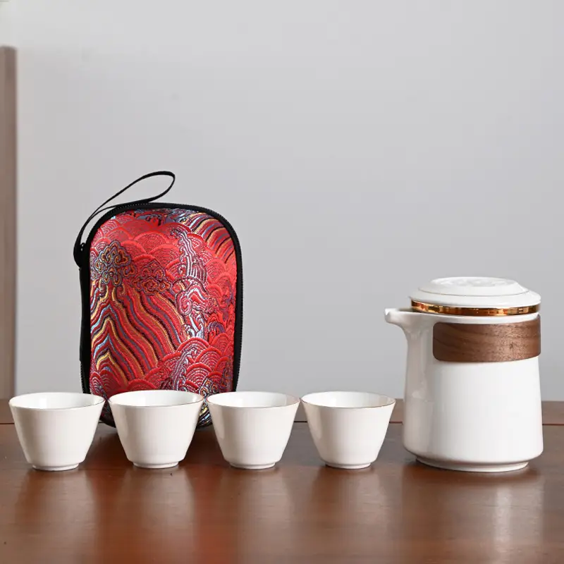 Black Ceramic Tea Set with 4 Cups for Travel - Image 5