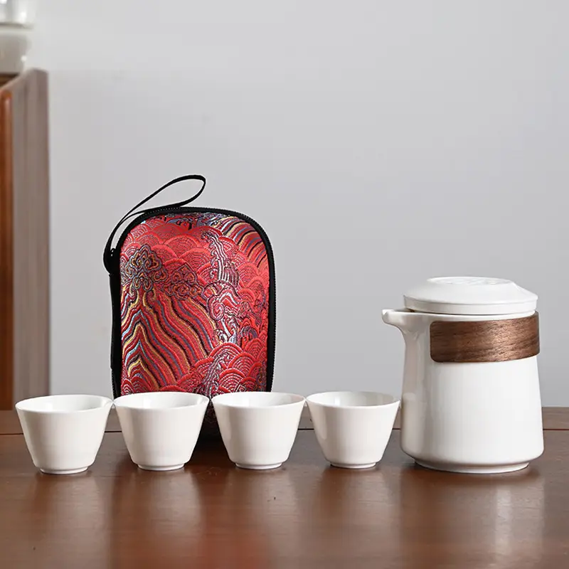 Black Ceramic Tea Set with 4 Cups for Travel - Image 6
