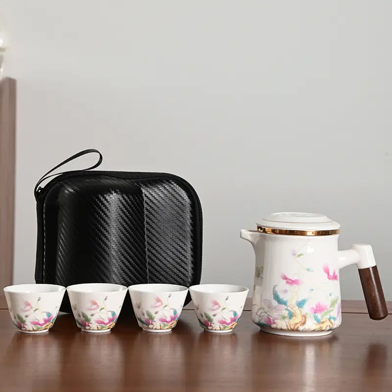 Black Ceramic Tea Set with 4 Cups for Travel - Image 7