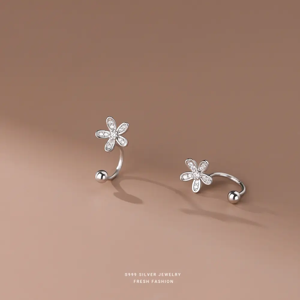 S999 Foot Silver Flower Earrings for Women - Image 3