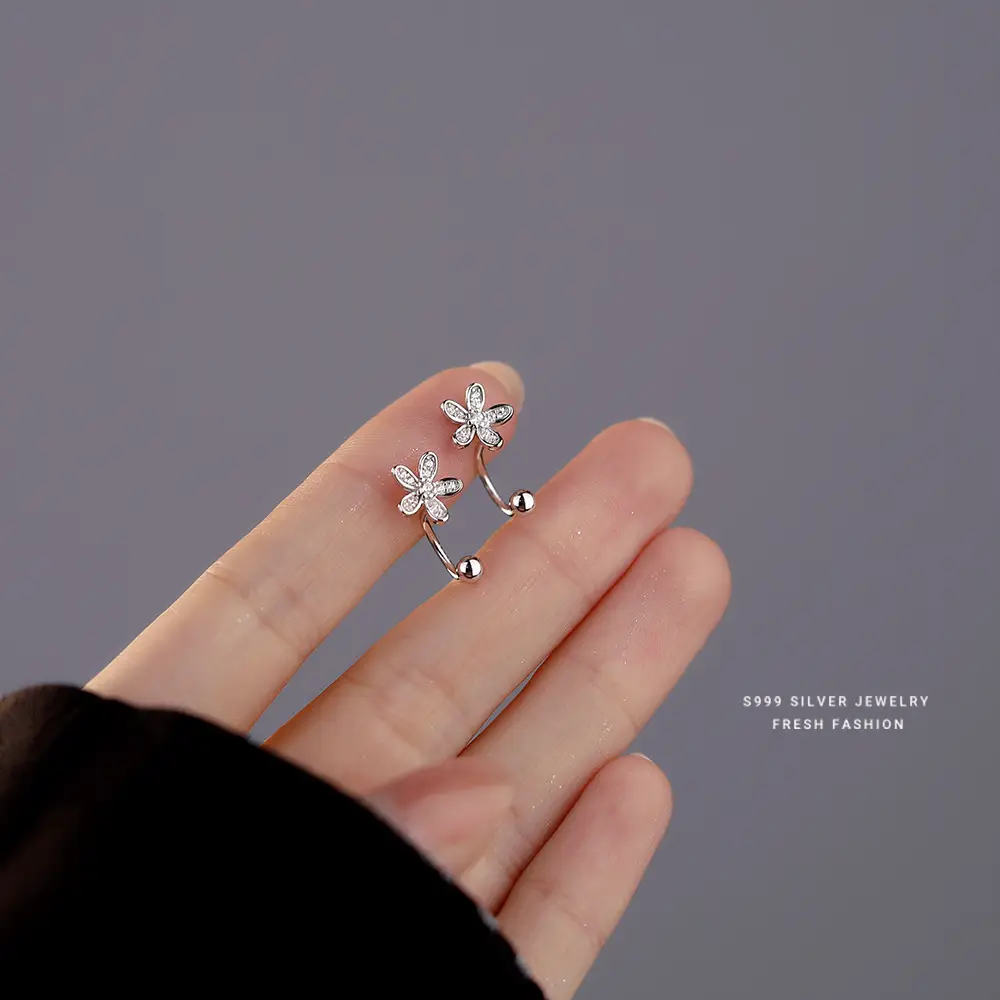 S999 Foot Silver Flower Earrings for Women - Image 4