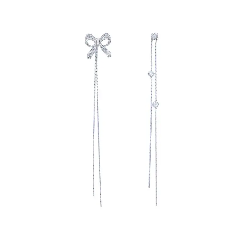 925 Silver Earrings for Women with Bow Tassel Design - Image 5