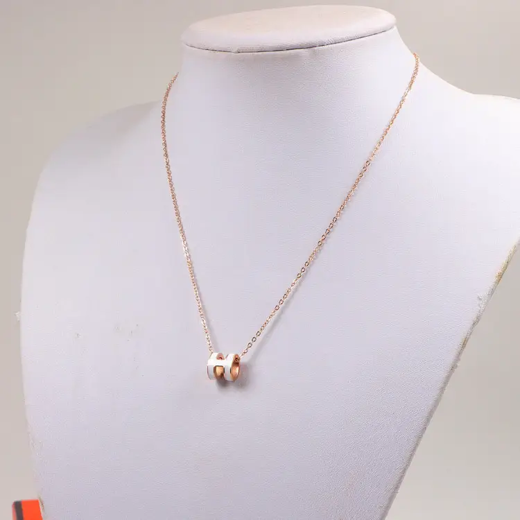 Oval H Necklace for Women Gold Enamel Mini Chain - Image 5