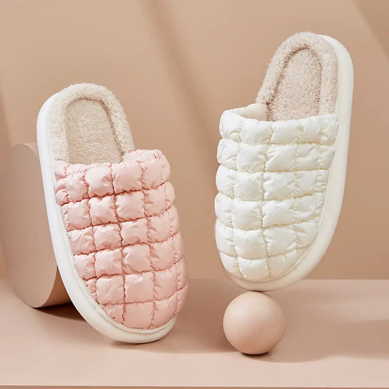 Women's Cotton Plaid Winter Slippers Warm Gray - Image 8
