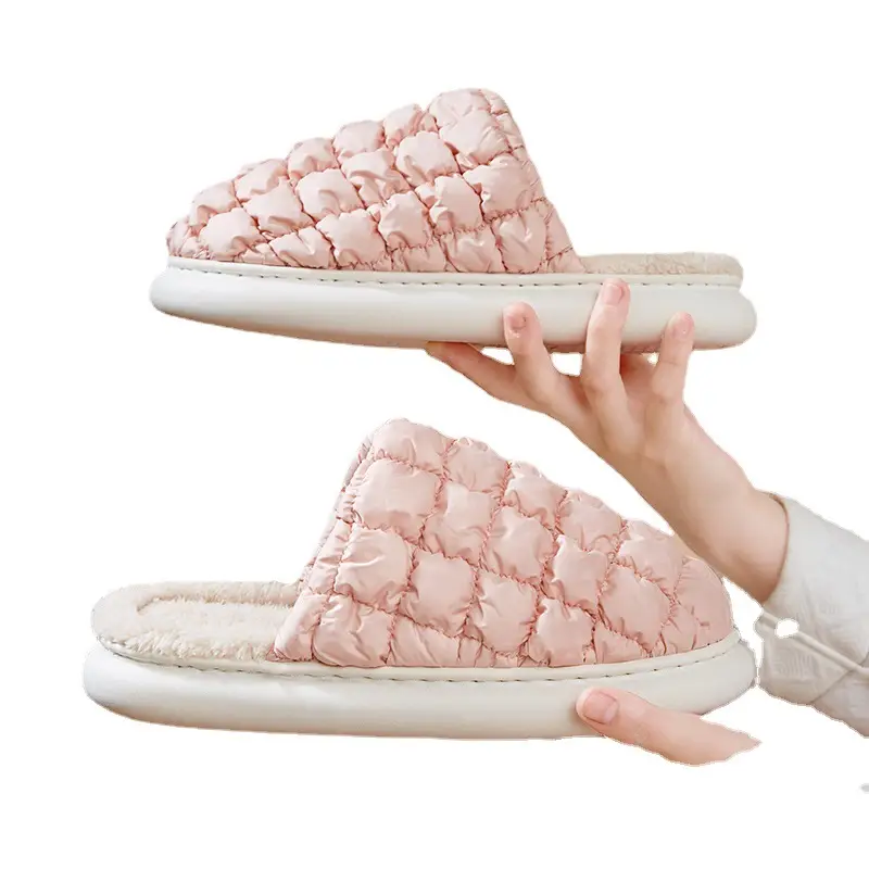 Women's Cotton Plaid Winter Slippers Warm Gray - Image 9