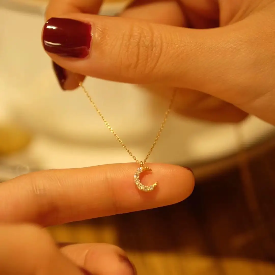 S925 Sterling Silver Moon Diamond Necklace for Women