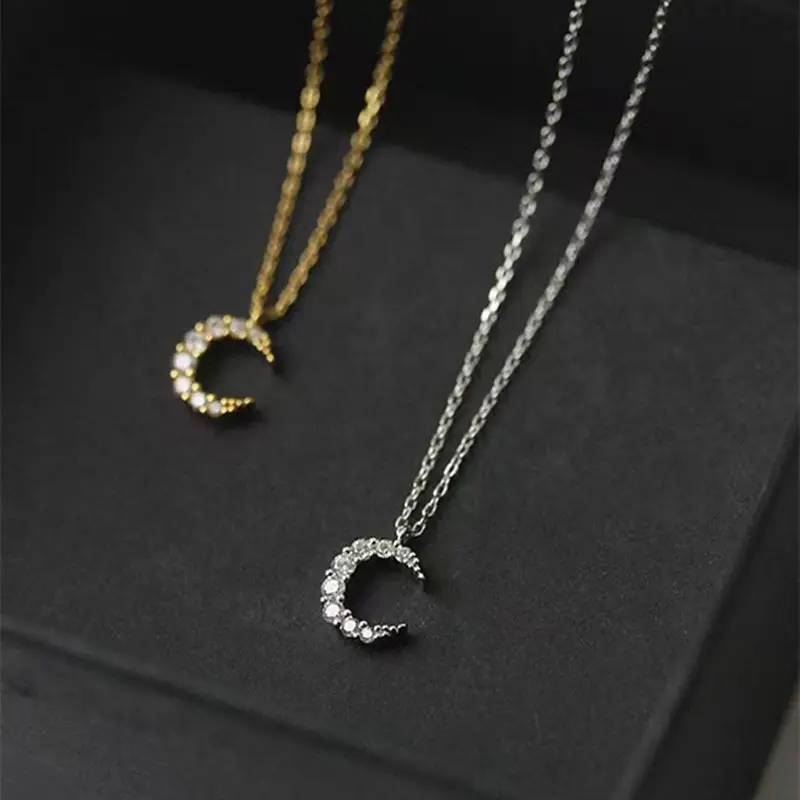 S925 Sterling Silver Moon Diamond Necklace for Women