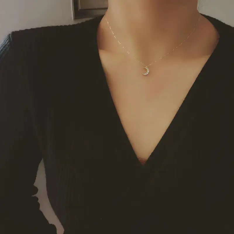 S925 Sterling Silver Moon Diamond Necklace for Women