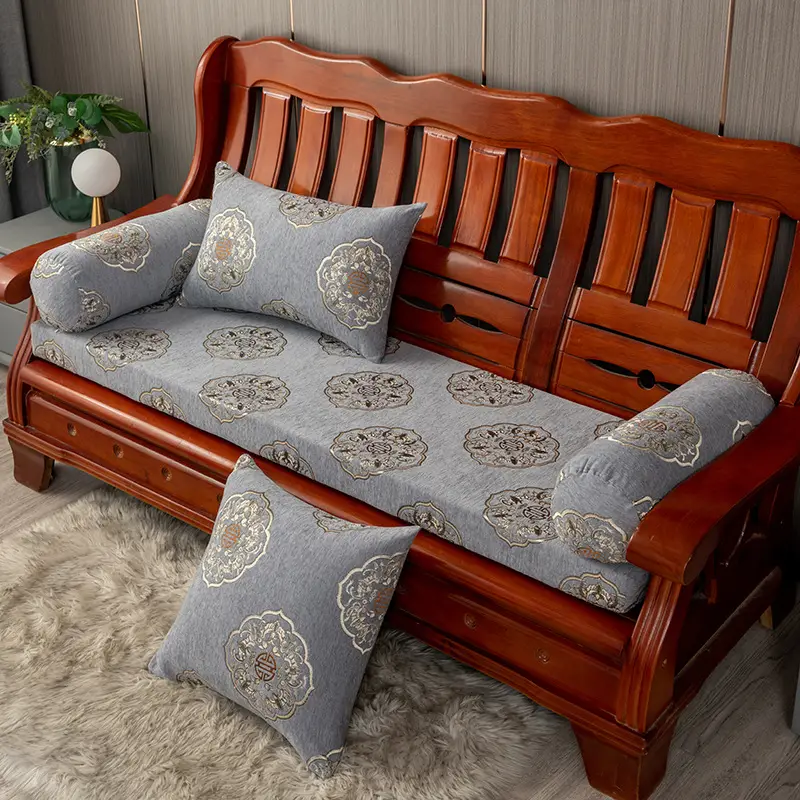 Winter Red Wood Sofa Cushion Set with Embroidered Design - Image 2