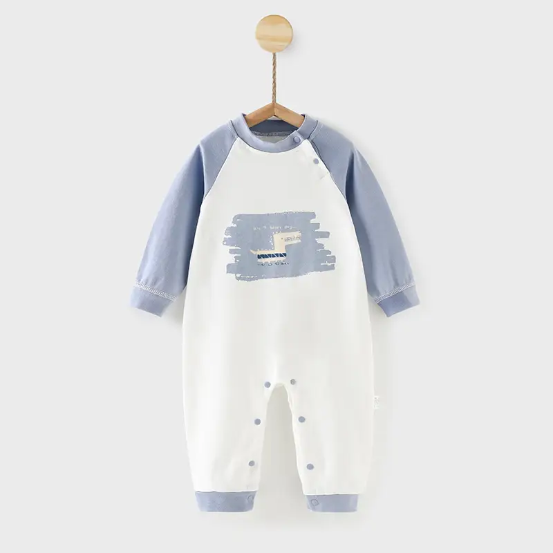 Baby Cotton Long Sleeve Jumpsuit White Blue Newborn Coat