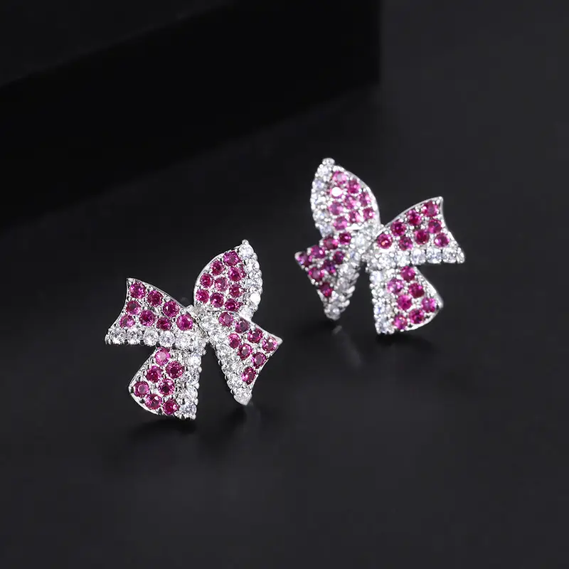 Pink Zircon Butterfly Earrings Set for Women - Image 4