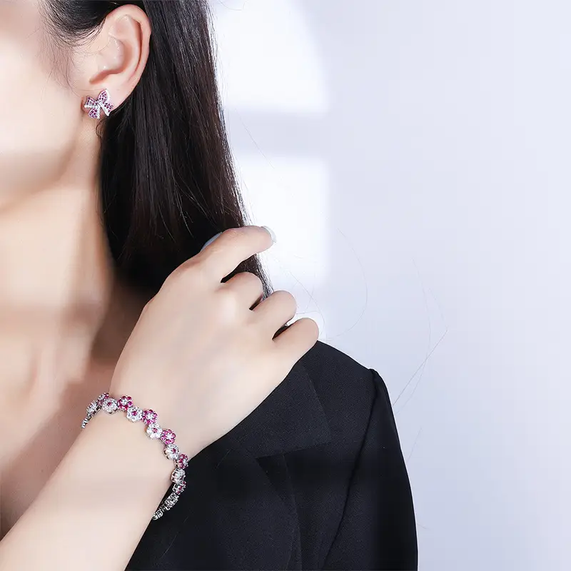 Pink Zircon Butterfly Earrings Set for Women - Image 5