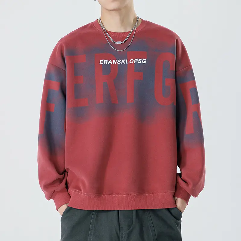 Qihaipeng Feroji Printed Fleece Sweatshirt Red Blue - Image 4