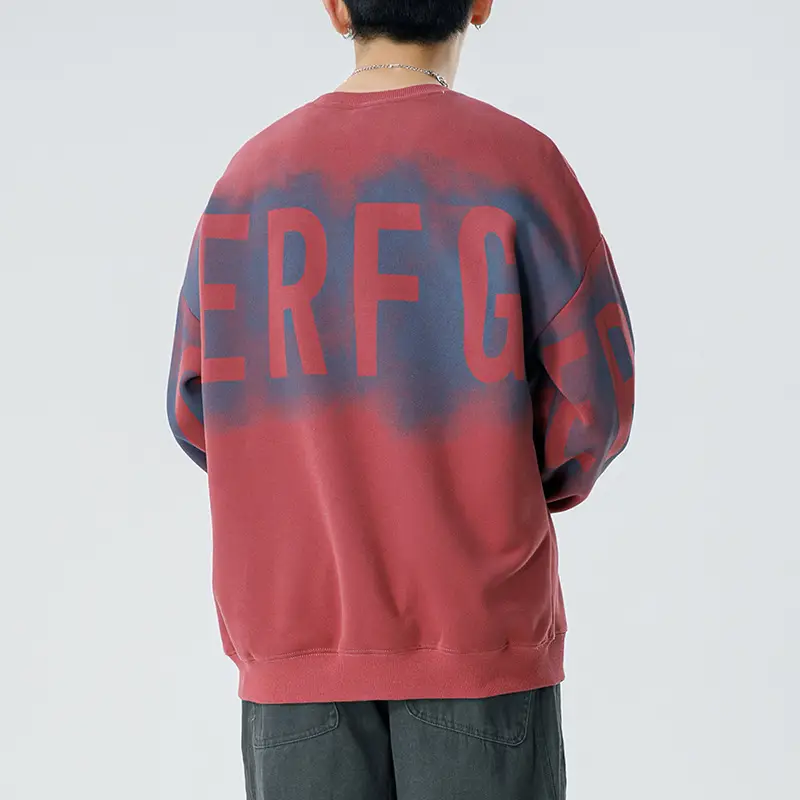 Qihaipeng Feroji Printed Fleece Sweatshirt Red Blue - Image 5