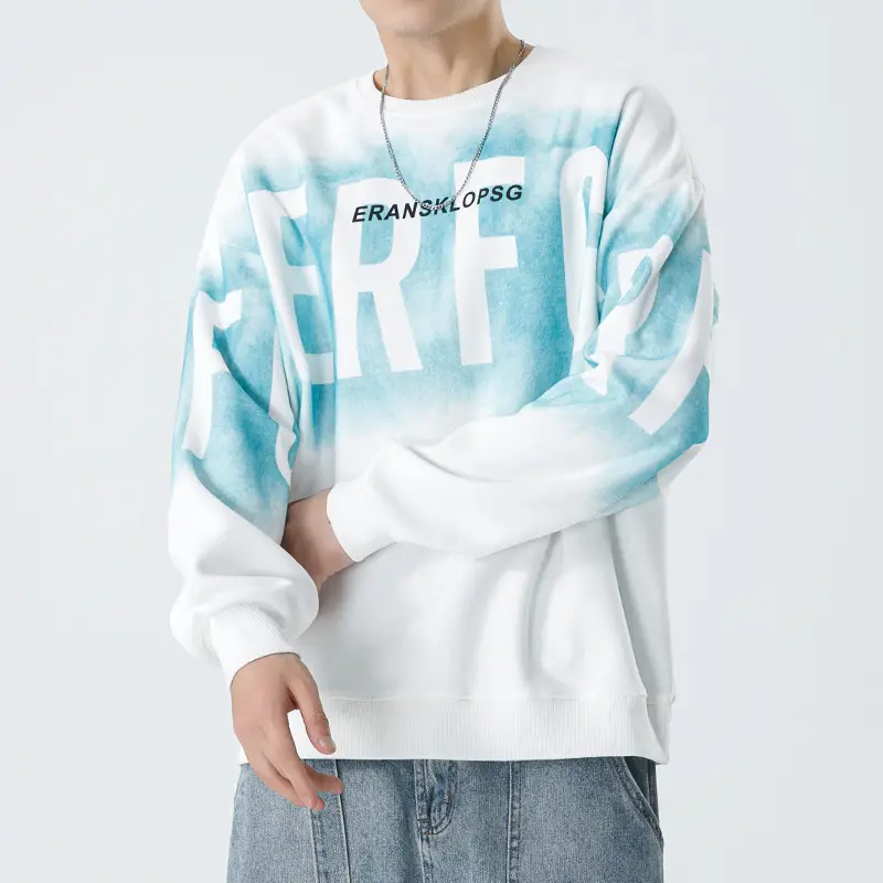 Qihaipeng Feroji Printed Fleece Sweatshirt Red Blue - Image 6