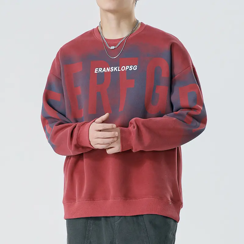 Qihaipeng Feroji Printed Fleece Sweatshirt Red Blue - Image 2