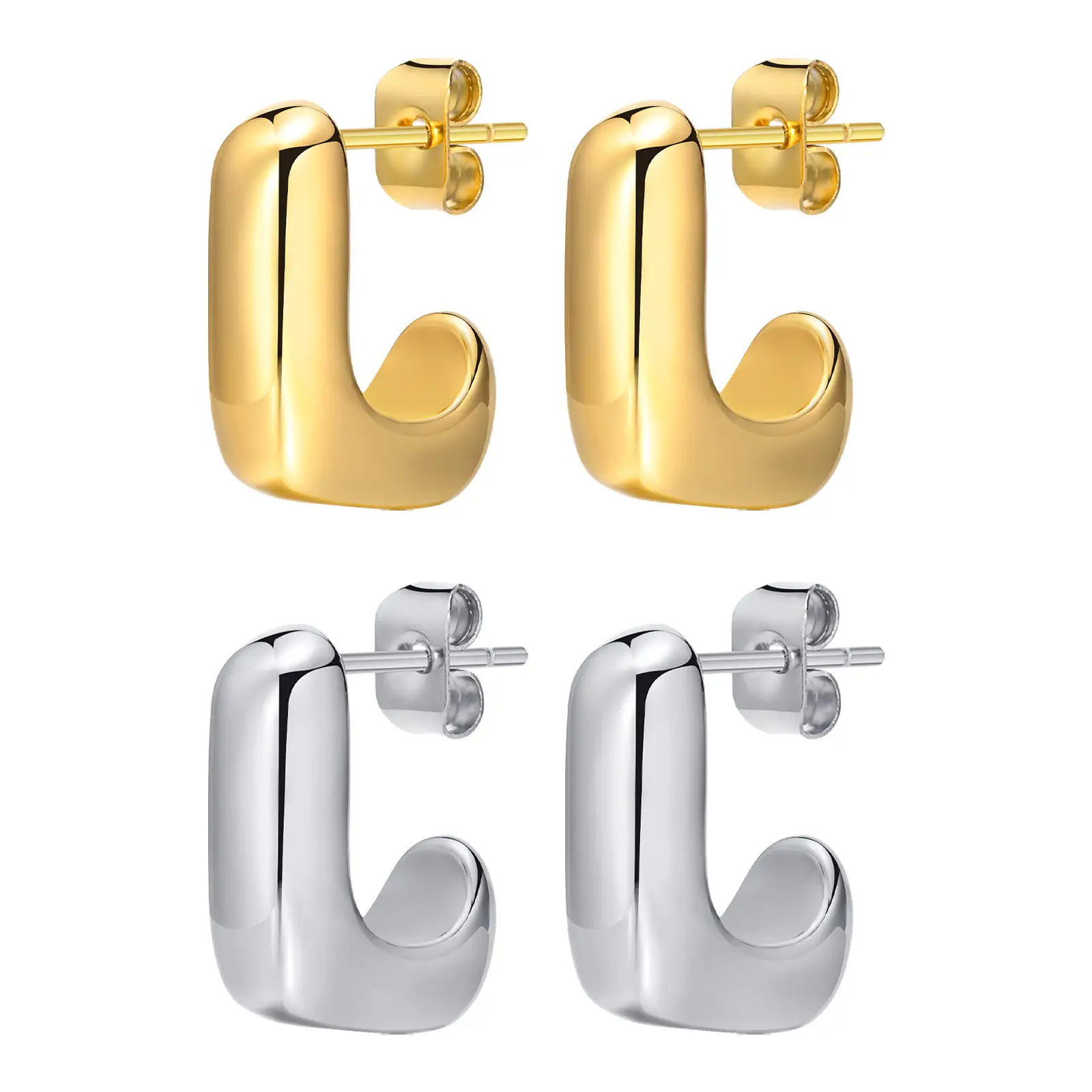 Huan Mu Titanium Steel L-Shaped Earrings - Image 7