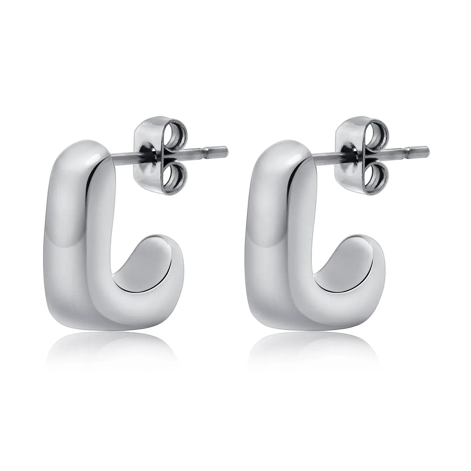 Huan Mu Titanium Steel L-Shaped Earrings - Image 2