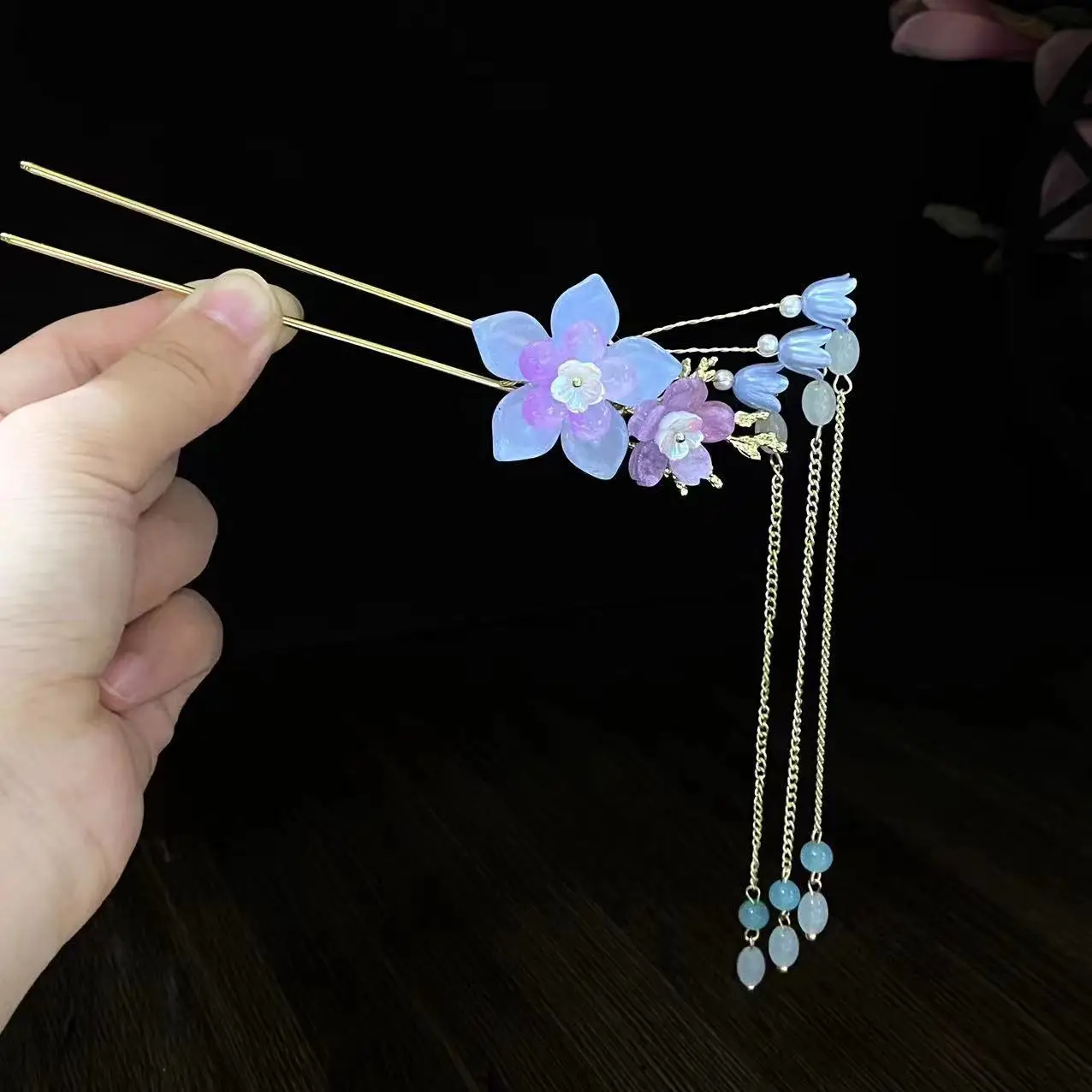 Fairy Butterfly Hairpin with Blue Stone Chain - Image 5