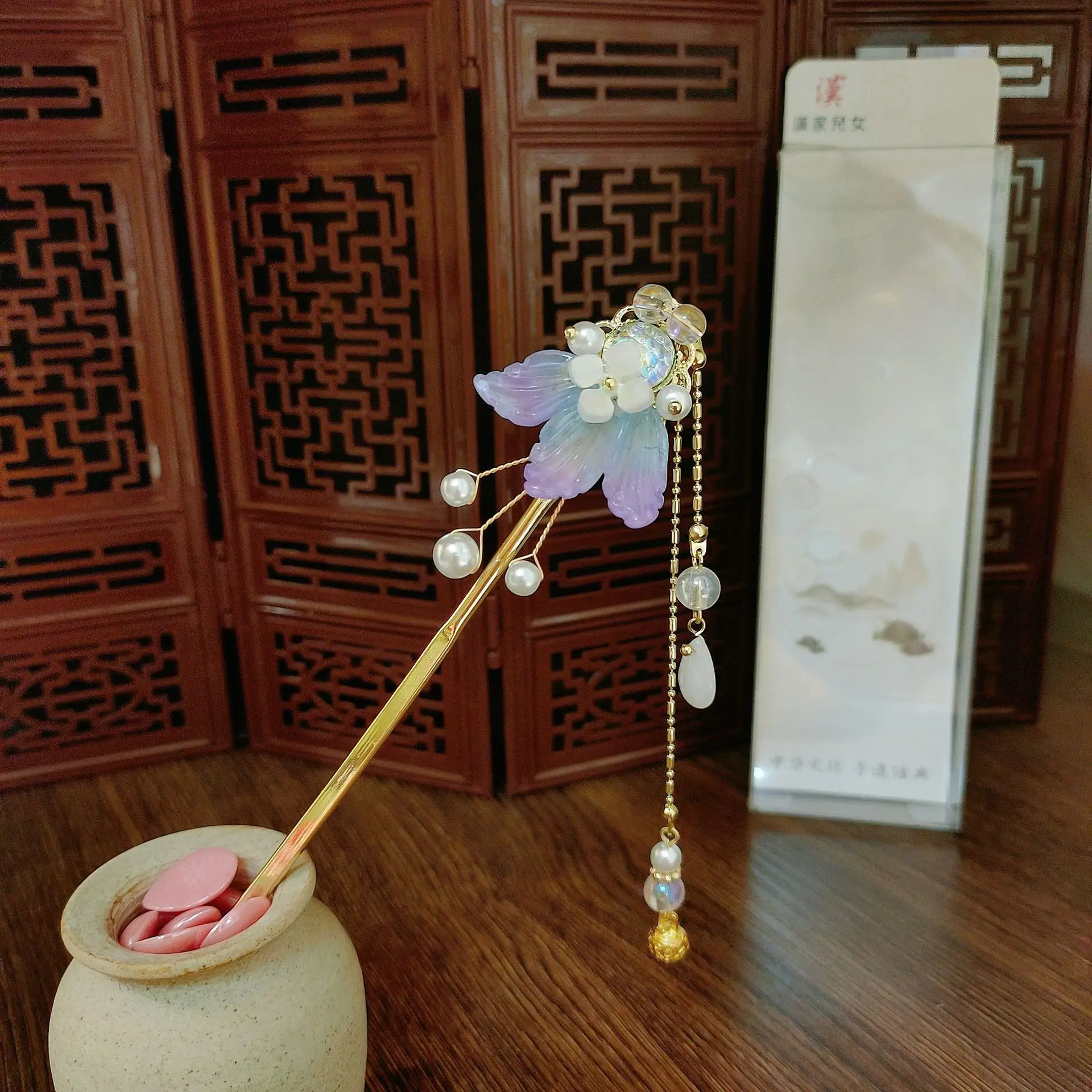 Fairy Butterfly Hairpin with Blue Stone Chain - Image 8
