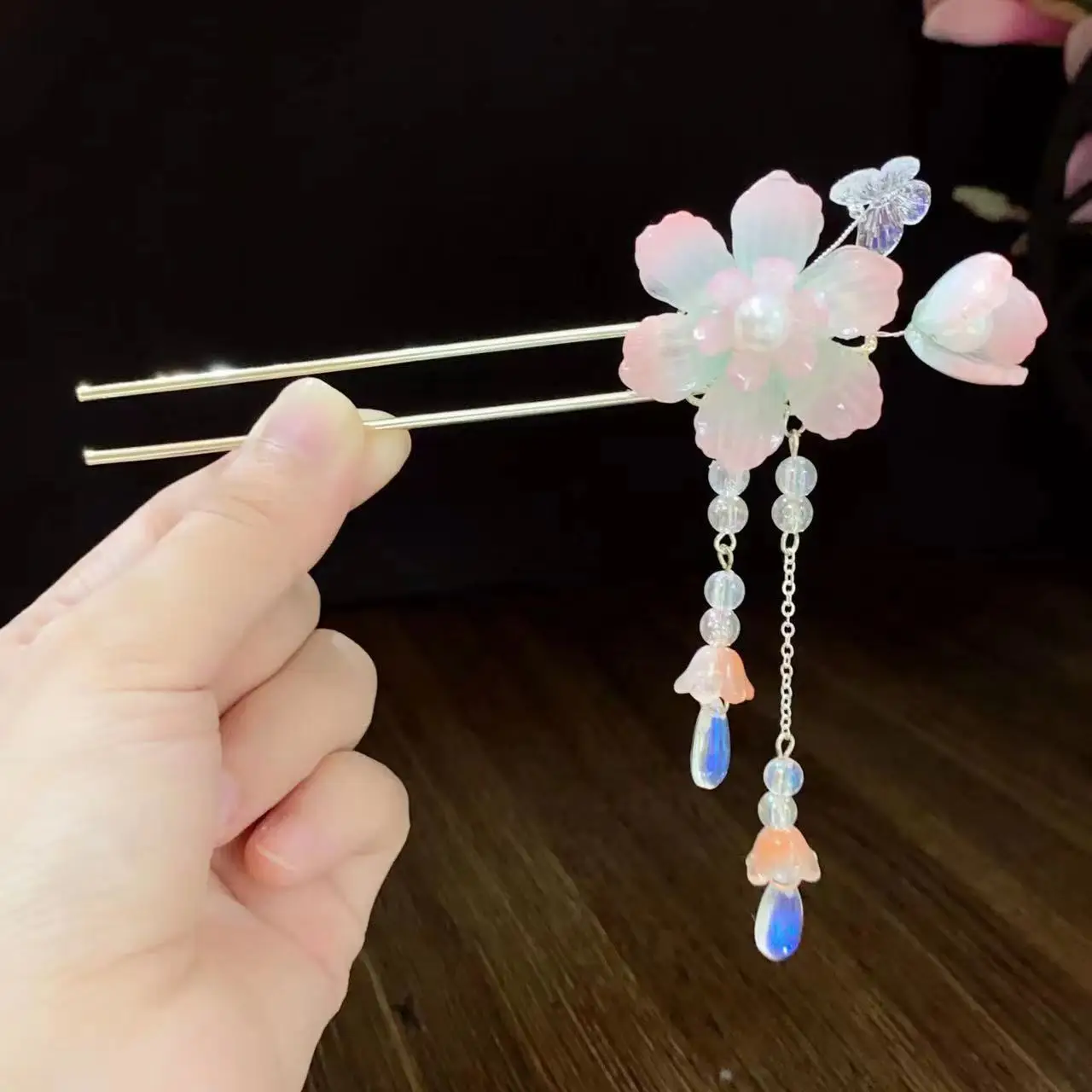 Fairy Butterfly Hairpin with Blue Stone Chain - Image 9