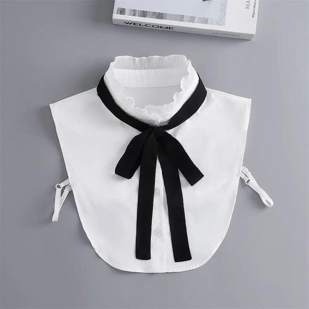 White Cotton Fake Collar Blouse with Black Bow — feature 13
